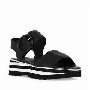 NEW DJANGO & JULIETTE women's harlows platform sandal in black leather